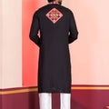 Black Embroidered Rayon Kurta Pajama Set for Men with Multicolor Mirror Work