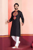 Black Embroidered Rayon Kurta Pajama Set for Men with Multicolor Mirror Work