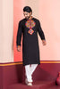 Black Embroidered Rayon Kurta Pajama Set for Men with Multicolor Mirror Work