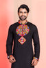 Black Embroidered Rayon Kurta Pajama Set for Men with Multicolor Mirror Work