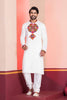 White Embroidered Rayon Kurta Pajama Set for Men with Multicolor Mirror Work