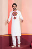 White Embroidered Rayon Kurta Pajama Set for Men with Multicolor Mirror Work