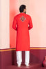 Red Embroidered Rayon Kurta Pajama Set for Men with Multicolor Mirror Work