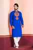 Blue Embroidered Rayon Kurta Pajama Set for Men with Multicolor Mirror Work