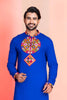 Blue Embroidered Rayon Kurta Pajama Set for Men with Multicolor Mirror Work