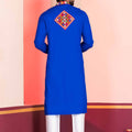 Blue Embroidered Rayon Kurta Pajama Set for Men with Multicolor Mirror Work