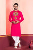 Pink Embroidered Rayon Kurta Pajama Set for Men with Multicolor Mirror Work