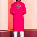 Pink Embroidered Rayon Kurta Pajama Set for Men with Multicolor Mirror Work