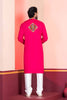 Pink Embroidered Rayon Kurta Pajama Set for Men with Multicolor Mirror Work
