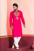 Pink Embroidered Rayon Kurta Pajama Set for Men with Multicolor Mirror Work