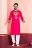 Pink Embroidered Rayon Kurta Pajama Set for Men with Multicolor Mirror Work