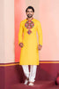 Yellow Embroidered Rayon Kurta Pajama Set for Men with Multicolor Mirror Work