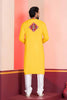 Yellow Embroidered Rayon Kurta Pajama Set for Men with Multicolor Mirror Work
