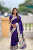 Deep Purple Floral Woven Linen Silk Saree Designer Peacock Border