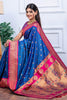 Royal Blue Kanjivaram Silk Saree with Pink Border Gold Zari Butti Work