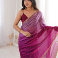 Magenta Organza Saree Golden Butti Work Embroidered Border