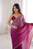 Magenta Organza Saree Golden Butti Work Embroidered Border