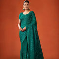 Green Sequin Embellished Georgette Saree with Scalloped Border 