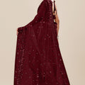 Wine Maroon Net Saree with Heavy Sequins Embroidery Designer Blouse