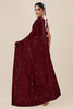 Wine Maroon Net Saree with Heavy Sequins Embroidery Designer Blouse