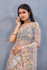 Elegant Grey Floral Embroidered Net Saree with Designer Border
