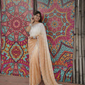 Ivory Peach Ombre Sequin Georgette Saree Designer Border