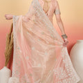 Peach Embroidered Net Saree with Designer Border Party Wear Saree