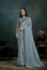 Blue Organza Silk Saree Embroidered Border Designer Printed Blouse 