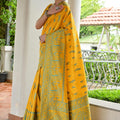 Elegant Mustard Yellow Cotton Silk Saree with Traditional Woven Border
