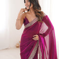 Luxury Magenta Pink Organza Saree Designer Embroidered Border