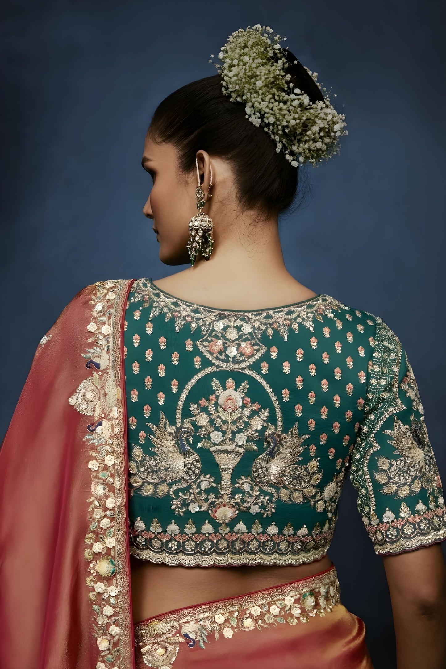 Peach Copper Embroidered Saree with Designer Blouse