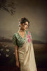 Cream Linen Silk Saree Mint Green Floral Digital Print Designer Tassel Pallu