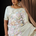 White Floral Embroidered Organza Saree with Designer Blouse
