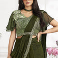 Olive Green Designer Saree with Sequins Embroidered Blouse