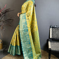 Mustard Yellow Teal Blue Kanjivaram Silk Saree Rich Zari Woven Border