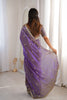 Luxury Purple Organza Silk Saree Golden Thread Work Embroidery Blouse