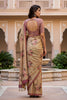 Elegant Beige Floral Printed Linen Silk Saree with Mauve Border