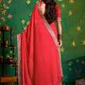 Red Bandhani Saree with Heavy Border Designer Blouse