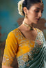 Teal Green Designer Saree with Floral Embroidery Mustard Yellow Blouse