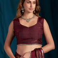 Maroon Satin Silk Saree with Metallic Zari Designer Party Wear