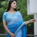 Sky Blue Georgette Saree with Embroidered Border Designer Blouse