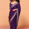 Purple Designer Saree Heavy Embroidered Border Saree