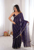 Royal Deep Purple Organza Silk Saree Golden Zari Embroidery Designer Blouse