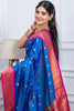 Royal Blue Kanjivaram Silk Saree with Pink Border Gold Zari Butti Work