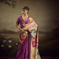 Purple Linen Silk Saree Multicolor Digital Print Designer Tassel Pallu