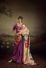 Purple Linen Silk Saree Multicolor Digital Print Designer Tassel Pallu