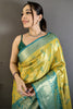Mustard Yellow Teal Blue Kanjivaram Silk Saree Rich Zari Woven Border