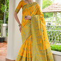 Elegant Mustard Yellow Cotton Silk Saree with Traditional Woven Border 