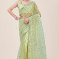 Pistachio Green Net Saree Heavy Sequins Embroidery Designer Blouse