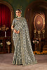 Grey Embroidered Designer Saree with Gold Matching Blouse 